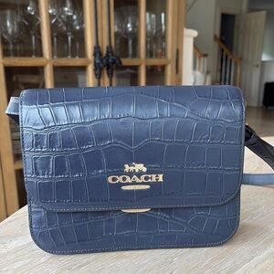 Coach Midnight Blue Croc Embossed Crossbody Bag w/Removable Strap
